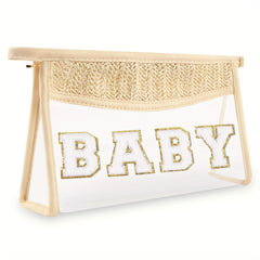 Boho Letter Patch Makeup Bag MAMA Pouch Clear Toiletry Bag