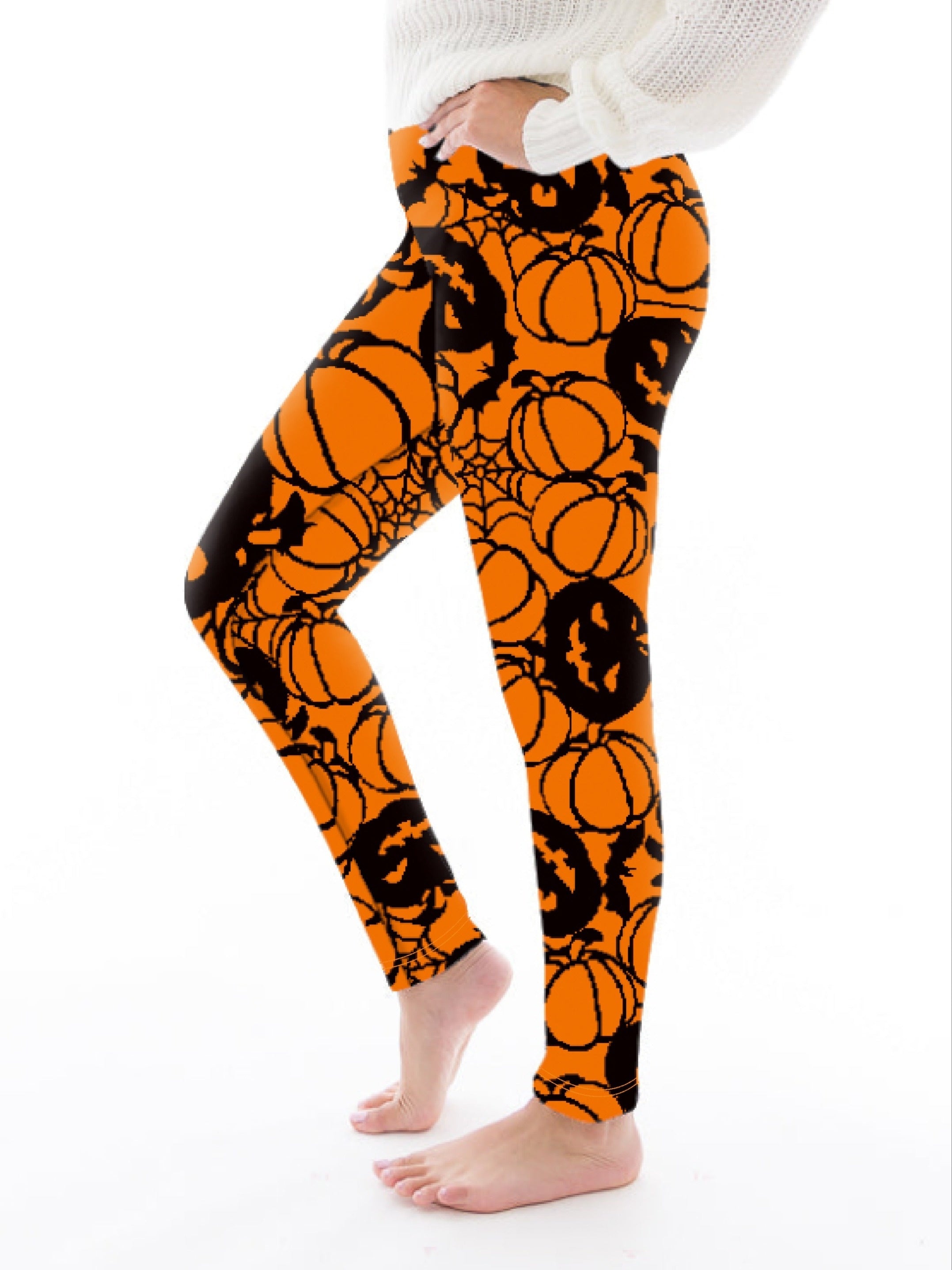 Funny Pumpkin Print Plus Size Halloween Leggings for Women