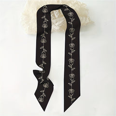 Rose Print Skinny Scarf Neckerchief Solid Neck Tie Long Hair Ribbon