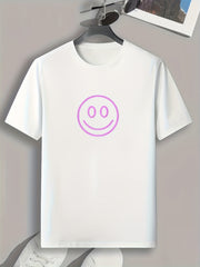 Happy Face Print Men's Comfy T shirt Active Slightly Stretch Breathable Tee