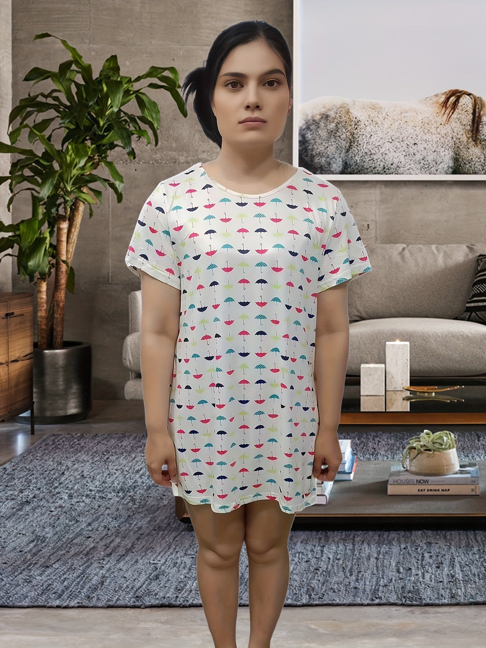 Umbrella Print Round Neck Nightdress