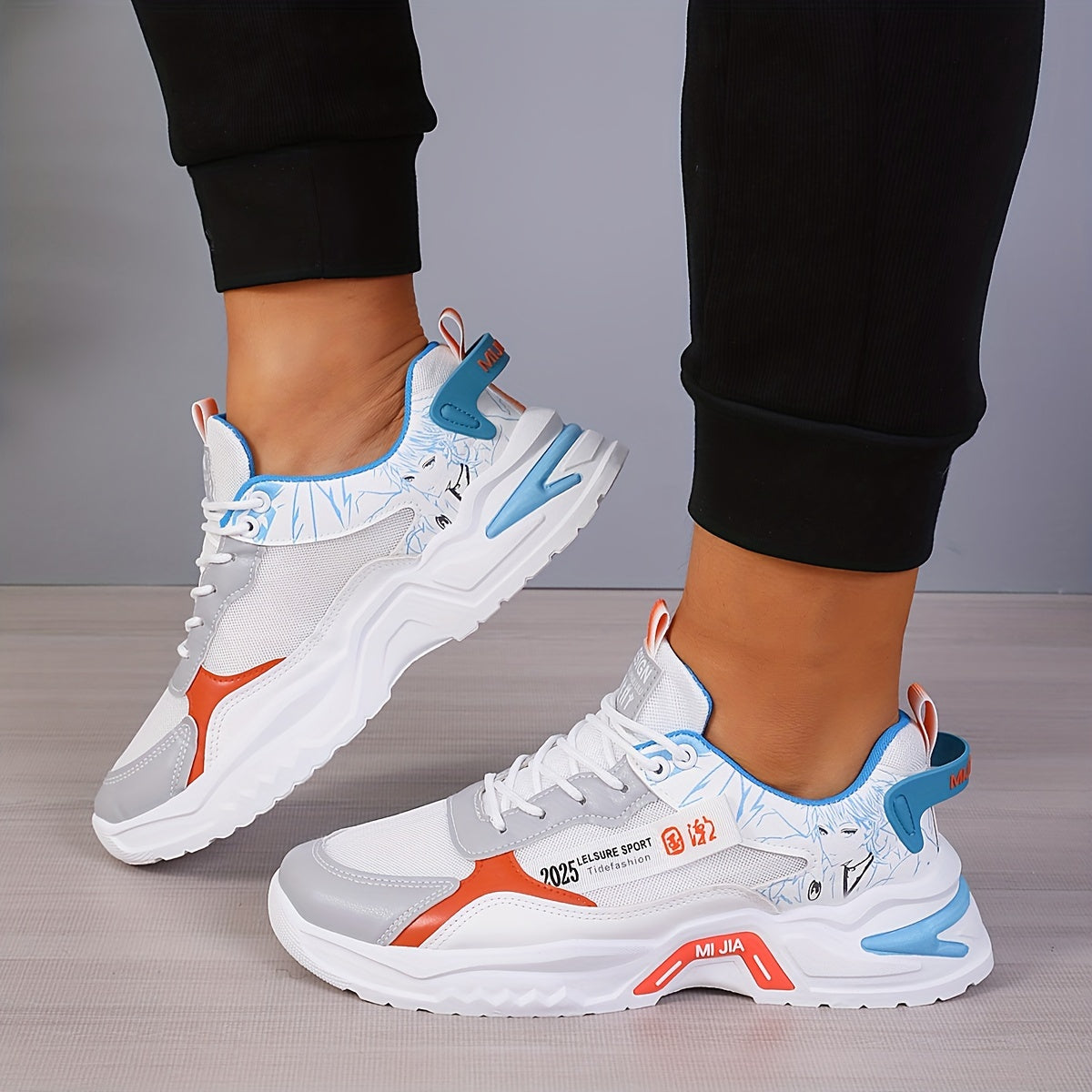 Men's Colour Block Chunky Shoes, Lace Up Sneakers