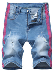 Ripped Denim Shorts Men's Casual High Stretch Shorts For Summer