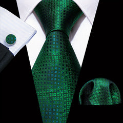 Barry Wang Men's Necktie Cufflinks Square Scarf Set Silk Plaid Pattern