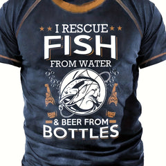 Men's Fish Graphic T Shirt Crew Neck Tee for Summer Outdoor Activities