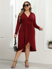 Solid Long Sleeve Wrap Dress