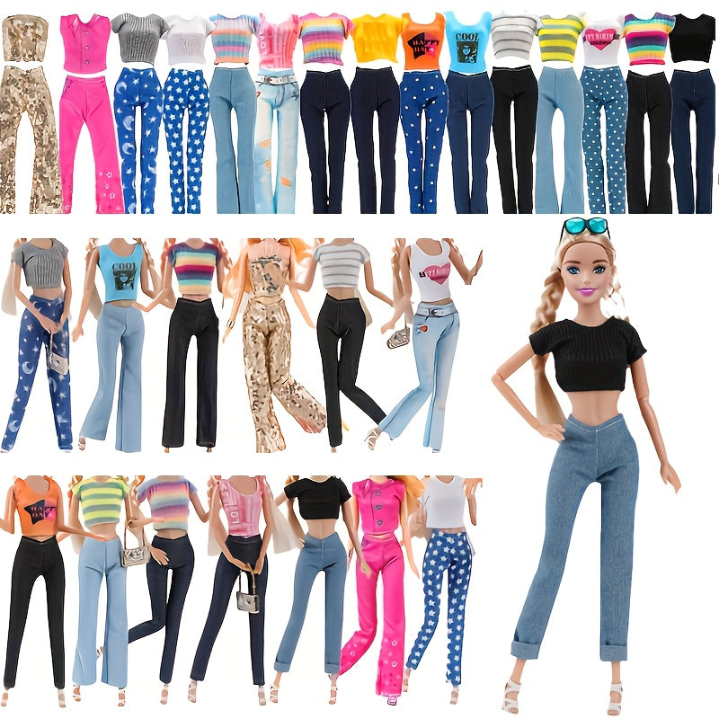 6pcs Doll Clothing for 29cm Dolls, 3 Tops, 3 Pants, Great Gift for Kids