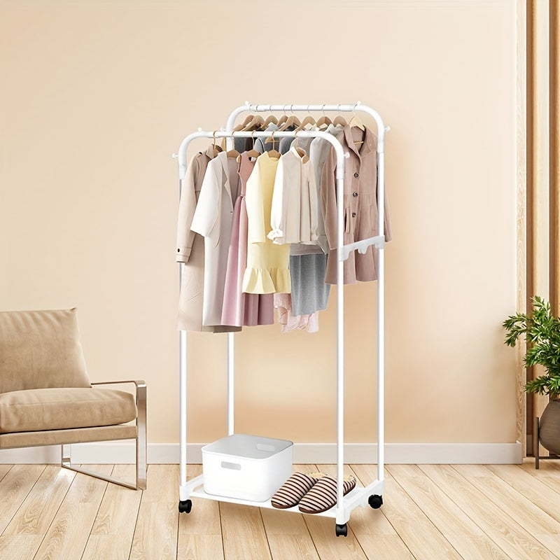 Double Rod Clothes Drying Rack With Shoe Rack