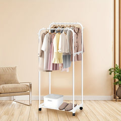 Double Rod Clothes Drying Rack With Shoe Rack