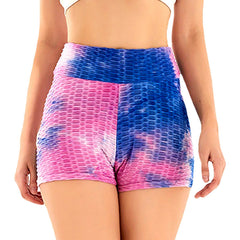 Tie Dye Butt Lifting High Waist Biker Shorts Bubble Yoga Sports Shorts