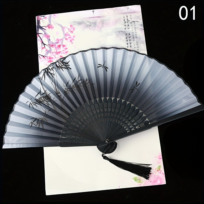 Vintage Chinese Style Flower Rattan Silk Handheld Fan