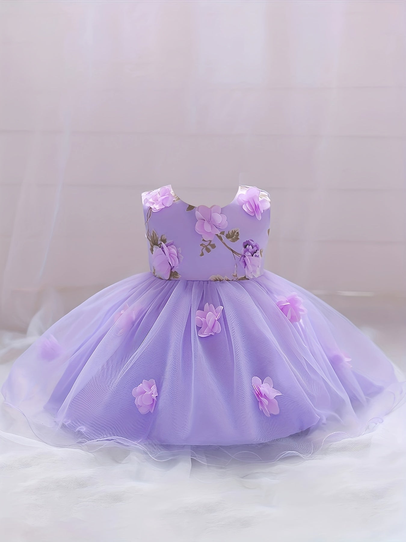 Princess Dress Birthday Party Mesh Puffy Gown Dress With Flower