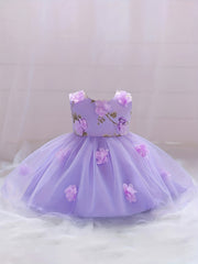 Princess Dress Birthday Party Mesh Puffy Gown Dress With Flower