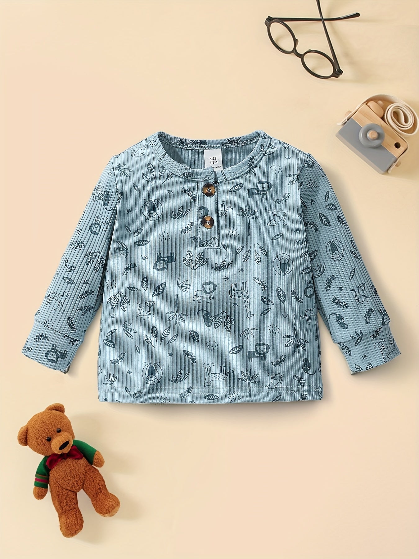 Baby Cartoon Animal Print Long Sleeve Cardigan Top Trousers 2pcs Set