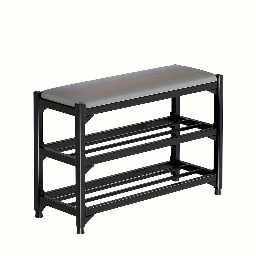 Three Layer Shoe Rack with Cushion - Metal Frame - Entry Living Room Corridor