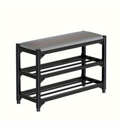 Three Layer Shoe Rack with Cushion - Metal Frame - Entry Living Room Corridor