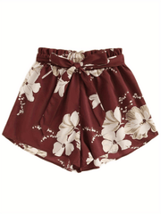 Floral Print Tie Waist Casual Loose Shorts Spring Summer
