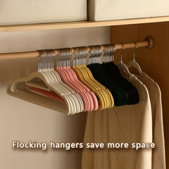 5pcs Plastic Flocking Hanger Non-slip Wardrobe Storage Clothes Hanging Rack