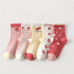 10 Pairs Girl's Cartoon Love Heart Knitted Socks Cotton Breathable Crew Socks
