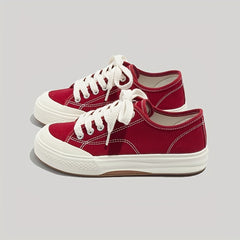 Women's Canvas Lace-Up Flat Sneakers for Casual Wear