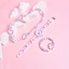 3D Cartoon Pony Kids' Watch Set with Bracelet & Necklace