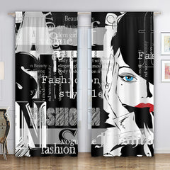 2 Illustrated Woman Curtain Set