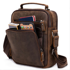 Vintage Leather Messenger Bag For Men Casual Crossbody Bags Crazy Horse Leather
