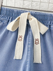 Girls Velvet Wide Leg Jeans with Drawstring Waist