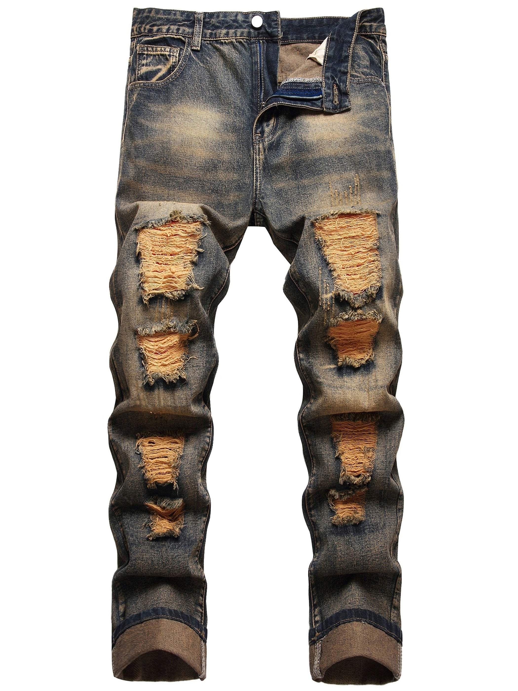 Men's Slim Fit Ripped Jeans Casual Distressed Vintage Denim Pants