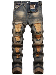 Men's Slim Fit Ripped Jeans Casual Distressed Vintage Denim Pants