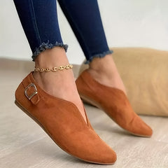 Women's Pointed Toe Flat Shoes Buckle Strap Slip On Micro Suede Shoes