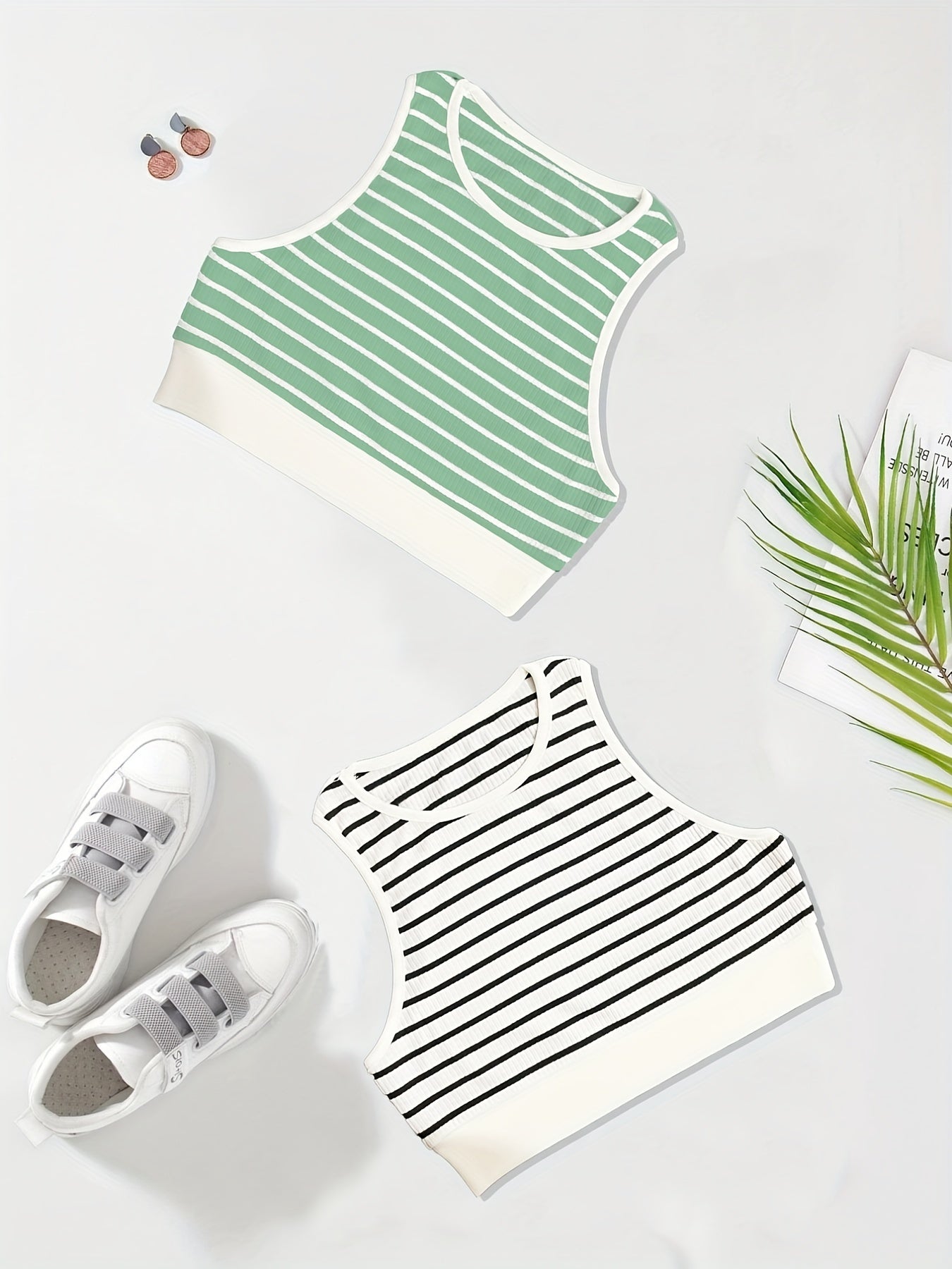 Striped Print Tank Top 2 Pack Crew Neck Sleeveless Summer Top
