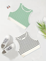 Striped Print Tank Top 2 Pack Crew Neck Sleeveless Summer Top