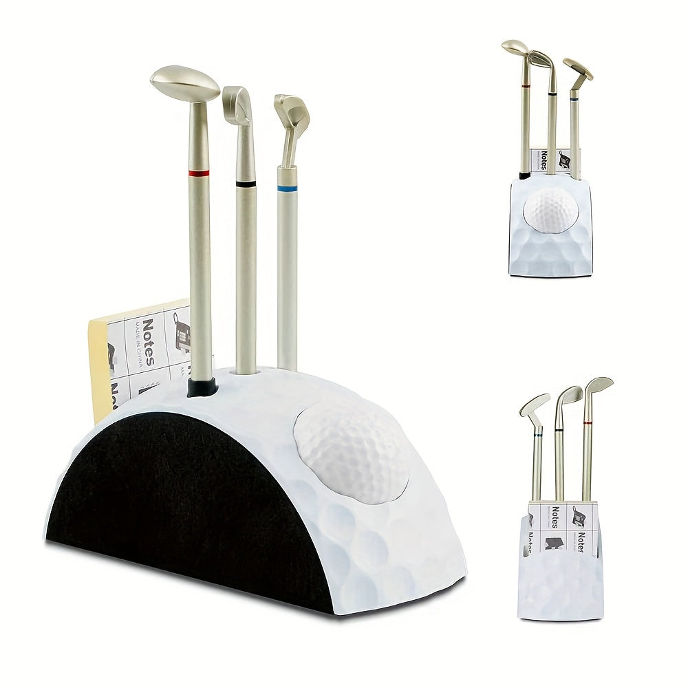 Golf Pen Set Mini Golf Stand Golf Putter Pen Tabletop Decoration With 3Pcs Pens