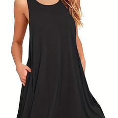 Solid Tank Dress Casual Crew Neck Sleeveless Mini Dress