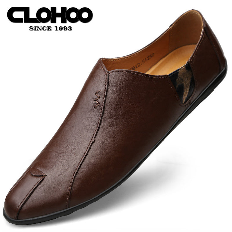 CLOHOO Men's Leather Loafer Shoes Dark Brown