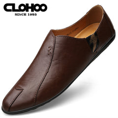 CLOHOO Men's Leather Loafer Shoes Dark Brown