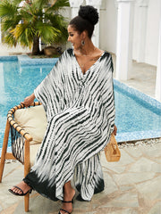 Boho Dress Tie Dye Batwing Sleeve V Neck Cover Up Dress