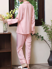 Plaid Pajamas Set Button Up Blouse Top & Pants