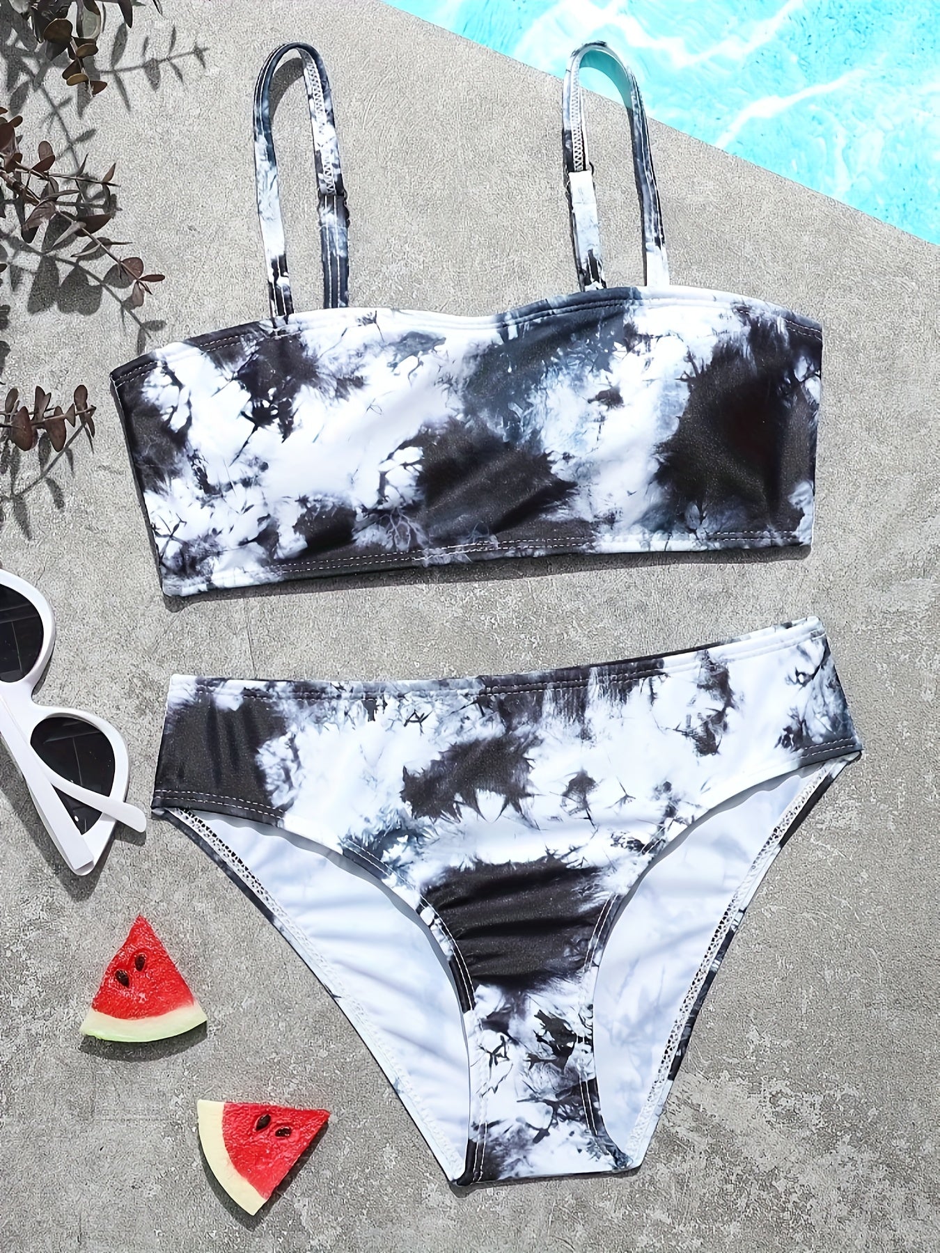 Ink Print Bikini Swimsuit Set for Girls Summer Beachwear