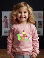 Girls Ice Creams Pattern Crew Neck Sweatshirt For Spring Fall Christmas Gift
