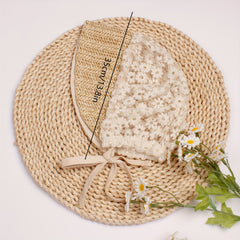 Beige Flower Lace Straw Palace Baby Hat Ribbon