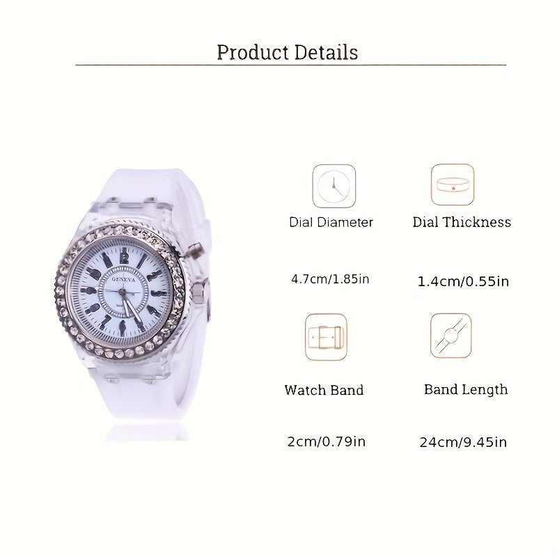 LED Glowing Watches Rhinestone Stubbed Silicone Watches