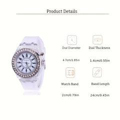 LED Glowing Watches Rhinestone Stubbed Silicone Watches
