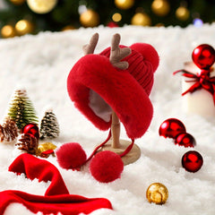 Plush Reindeer Antlers Winter Hat Fleece Lined Thickened Knitted Hat