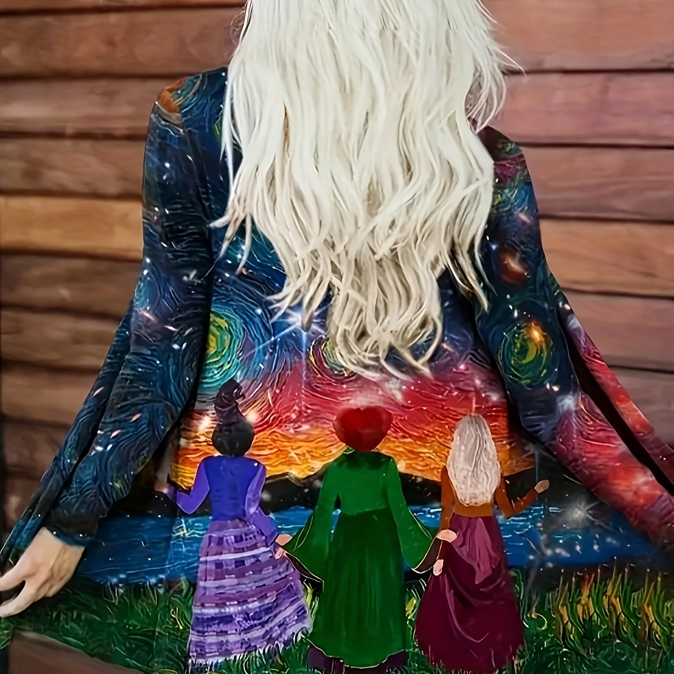 Painting Print Open Front Cardigan