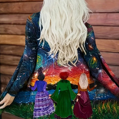 Painting Print Open Front Cardigan