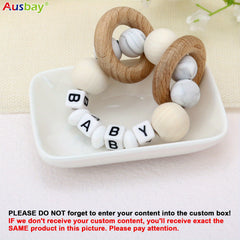 Personalized Name Rattle with Silicone Beads Teething Toy
