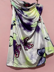 Boho Loungewear Dress Tie Dye & Butterfly Print Halter Cami Nightdress