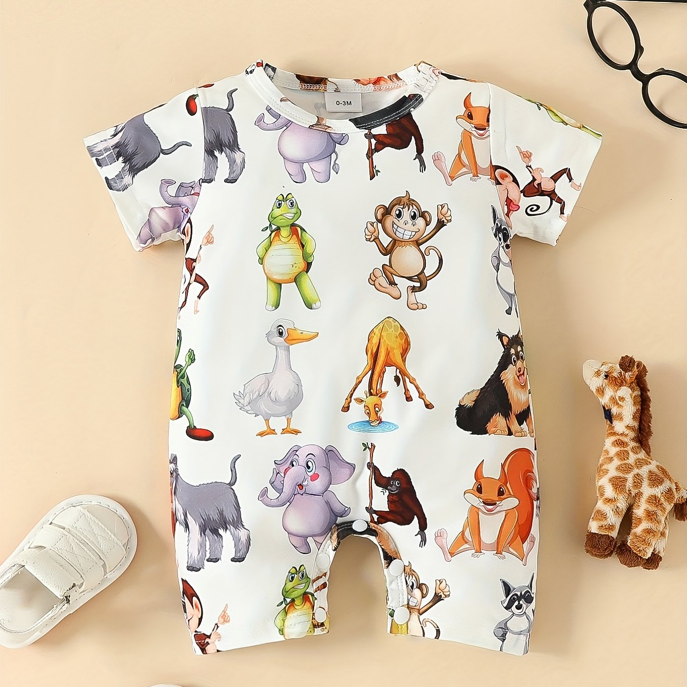 Animal Print Short Sleeve Romper Jumpsuit for Baby Boys and Girls
